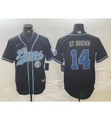 Men Detroit Lions 14 Amon Ra St Brown Black Cool Base Stitched Baseball Jersey 1 Men Detroit Lions 14 Amon Ra St Brown Black Cool Base Stitched Baseball Jersey 1