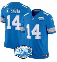 Men Detroit Lions 14 Amon Ra St Brown Blue 2024 NFC North Champions F U S E Vapor Limited Stitched Jersey Men Detroit Lions 14 Amon Ra St Brown Blue 2024 NFC North Champions F U S E Vapor Limited Stitched Jersey