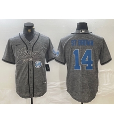 Men Detroit Lions 14 Amon Ra St  Brown Grey Cool Base Stitched Baseball Jersey 1