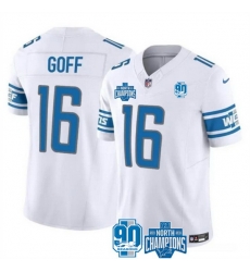 Men Detroit Lions 16 Jared Goff White 2023 F U S E 90th Anniversary NFC North Division Champions Vapor Untouchable Limited Stitched Jersey Men Detroit Lions 16 Jared Goff White 2023 F U S E 90th Anniversary NFC North Division Champions Vapor Untouchable Limited Stitched Jersey