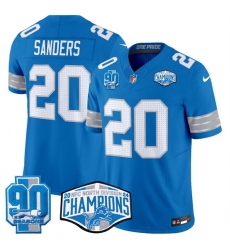 Men Detroit Lions 20 Barry Sanders Blue 2024 NFC North Champions 90th Anniversary Patch F U S E Vapor Limited Stitched Jersey Men Detroit Lions 20 Barry Sanders Blue 2024 NFC North Champions 90th Anniversary Patch F U S E Vapor Limited Stitched Jersey
