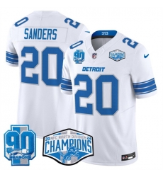 Men Detroit Lions 20 Barry Sanders White 2024 NFC North Champions 90th Anniversary Patch F U S E Vapor Limited Stitched Jersey Men Detroit Lions 20 Barry Sanders White 2024 NFC North Champions 90th Anniversary Patch F U S E Vapor Limited Stitched Jersey