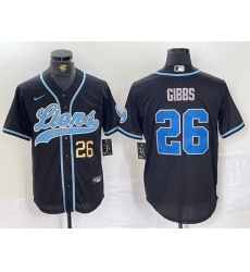 Men Detroit Lions 26 Jahmyr Gibbs Black Cool Base Stitched Baseball Jersey 1 Men Detroit Lions 26 Jahmyr Gibbs Black Cool Base Stitched Baseball Jersey 1