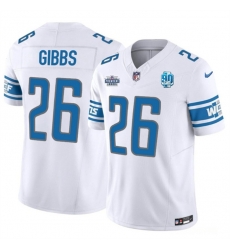 Men Detroit Lions 26 Jahmyr Gibbs White 2023 F U S E With Prem1ere Patch 90th Anniversary Vapor Untouchable Limited Stitched Football Jersey Men Detroit Lions 26 Jahmyr Gibbs White 2023 F U S E With Prem1ere Patch 90th Anniversary Vapor Untouchable Limited Stitched Football Jersey