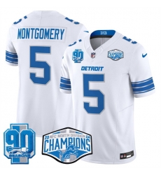 Men Detroit Lions 5 David Montgomery White 2024 NFC North Champions 90th Anniversary Patch F U S E Vapor Limited Stitched Jersey Men Detroit Lions 5 David Montgomery White 2024 NFC North Champions 90th Anniversary Patch F U S E Vapor Limited Stitched Jersey