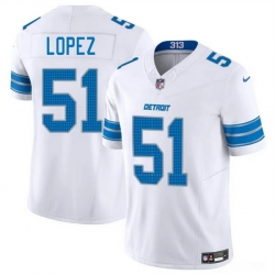 Men Detroit Lions 51 Roy Lopez White 2025 F U S E  Vapor Limited Stitched Jersey