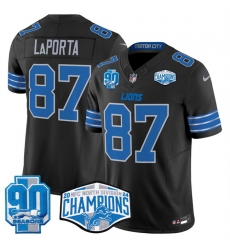 Men Detroit Lions 87 Sam LaPorta Black 2024 NFC North Champions 90th Anniversary Patch F U S E Vapor Limited Stitched Jersey Men Detroit Lions 87 Sam LaPorta Black 2024 NFC North Champions 90th Anniversary Patch F U S E Vapor Limited Stitched Jersey