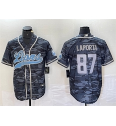 Men Detroit Lions 87 Sam LaPorta Grey Camo Cool Base Stitched Baseball Jersey Men Detroit Lions 87 Sam LaPorta Grey Camo Cool Base Stitched Baseball Jersey