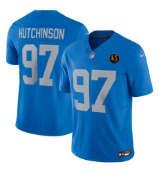 Men Detroit Lions 97 Aidan Hutchinson Blue 2025 F U S E With John Madden Patch Vapor Limited Stitched Jersey