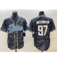 Men Detroit Lions 97 Aidan Hutchinson Grey Camo Cool Base Stitched Baseball Jersey Men Detroit Lions 97 Aidan Hutchinson Grey Camo Cool Base Stitched Baseball Jersey