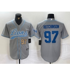 Men Detroit Lions 97 Aidan Hutchinson Grey Cool Base Stitched Baseball Jersey 1 Men Detroit Lions 97 Aidan Hutchinson Grey Cool Base Stitched Baseball Jersey 1