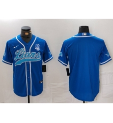 Men Detroit Lions Blank Blue With 90th Anniversary Patch Cool Base Stitched Baseball Jersey Men Detroit Lions Blank Blue With 90th Anniversary Patch Cool Base Stitched Baseball Jersey