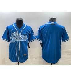 Men Detroit Lions Blank Blue With Patch Cool Base Stitched Baseball Jersey Men Detroit Lions Blank Blue With Patch Cool Base Stitched Baseball Jersey