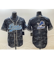 Men Detroit Lions Grey Camo Team Big Logo Cool Base Stitched Baseball Jersey Men Detroit Lions Grey Camo Team Big Logo Cool Base Stitched Baseball Jersey