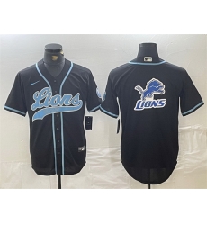 Men Detroit Lions Team Big Logo Black Cool Base Stitched Baseball Jersey Men Detroit Lions Team Big Logo Black Cool Base Stitched Baseball Jersey