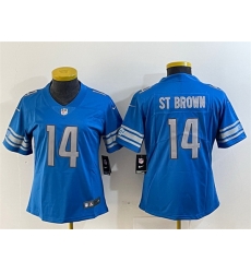 Women Detroit Lions 14 Amon Ra St Brown Blue Vapor Limited Stitched Football Jersey Women Detroit Lions 14 Amon Ra St Brown Blue Vapor Limited Stitched Football Jersey