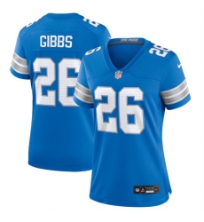 Women Detroit Lions 26 Jahmyr Gibbs Blue Stitched Jersey Women Detroit Lions 26 Jahmyr Gibbs Blue Stitched Jersey