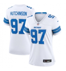 Women Detroit Lions 97 Aidan Hutchinson White Stitched Jersey Women Detroit Lions 97 Aidan Hutchinson White Stitched Jersey