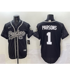 Men Green Bay Packers 1 Micah Parsons Black Reflective With Patch Cool Base Stitched Baseball Jersey