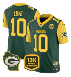 Men Green Bay Packers 10 Jordan Love Cheese Green 2024 F U S E 13 Time World Champions And Home Patch Vapor Untouchable Limited Stitched Football Jersey Men Green Bay Packers 10 Jordan Love Cheese Green 2024 F U S E 13 Time World Champions And Home Patch Vapor Untouchable Limited Stitched Football Jersey