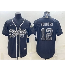 Men Green Bay Packers 12 Aaron Rodgers Black Reflective With Patch Cool Base Stitched Baseball Jersey Men Green Bay Packers 12 Aaron Rodgers Black Reflective With Patch Cool Base Stitched Baseball Jersey