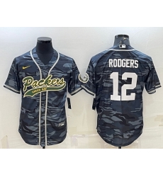 Men Green Bay Packers 12 Aaron Rodgers Grey Camo With Patch Cool Base Stitched Baseball Jersey Men Green Bay Packers 12 Aaron Rodgers Grey Camo With Patch Cool Base Stitched Baseball Jersey