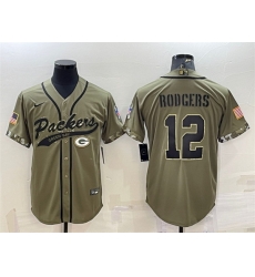 Men Green Bay Packers 12 Aaron Rodgers Olive 2022 Salute To Service Cool Base Stitched Baseball Jersey Men Green Bay Packers 12 Aaron Rodgers Olive 2022 Salute To Service Cool Base Stitched Baseball Jersey