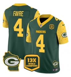 Men Green Bay Packers 4 Brett Favre Cheese Green 2024 F U S E 13 Time World Champions And Home Patch Vapor Untouchable Limited Stitched Football Jersey Men Green Bay Packers 4 Brett Favre Cheese Green 2024 F U S E 13 Time World Champions And Home Patch Vapor Untouchable Limited Stitched Football Jersey