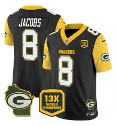 Men Green Bay Packers 8 Josh Jacobs Cheese Black 2024 F U S E 13 Time World Champions And Home Patch Vapor Untouchable Limited Stitched Football Jersey Men Green Bay Packers 8 Josh Jacobs Cheese Black 2024 F U S E 13 Time World Champions And Home Patch Vapor Untouchable Limited Stitched Football Jersey