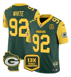 Men Green Bay Packers 92 Reggie White Cheese Green 2024 F U S E 13 Time World Champions And Home Patch Vapor Untouchable Limited Stitched Football Jersey Men Green Bay Packers 92 Reggie White Cheese Green 2024 F U S E 13 Time World Champions And Home Patch Vapor Untouchable Limited Stitched Football Jersey