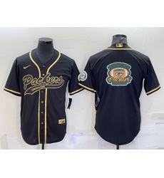 Men Green Bay Packers Black Gold Team Big Logo With Patch Cool Base Stitched Baseball Jersey Men Green Bay Packers Black Gold Team Big Logo With Patch Cool Base Stitched Baseball Jersey