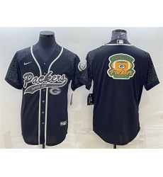 Men Green Bay Packers Black Reflective Team Big Logo With Patch Cool Base Stitched Baseball Jersey Men Green Bay Packers Black Reflective Team Big Logo With Patch Cool Base Stitched Baseball Jersey