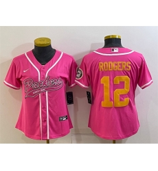 Women Green Bay Packers 12 Aaron Rodgers Pink Gold With Patch Cool Base Stitched Baseball Jersey Women Green Bay Packers 12 Aaron Rodgers Pink Gold With Patch Cool Base Stitched Baseball Jersey