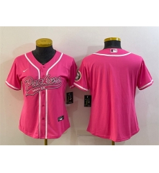 Women Green Bay Packers Blank Pink With Patch Cool Base Stitched Baseball Jersey