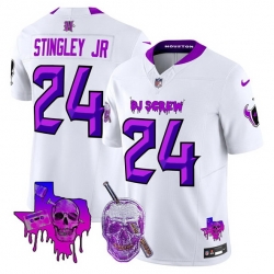 Men Houston Texans 24 Derek Stingley Jr  White F U S E  DJ Screw Vapor Limited Stitched Football Jersey