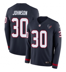 Nike Texans #30 Kevin Johnson Navy Blue Team Color Men Stitched NFL Limited Therma Long Sleeve Jersey Nike Texans #30 Kevin Johnson Navy Blue Team Color Men Stitched NFL Limited Therma Long Sleeve Jersey