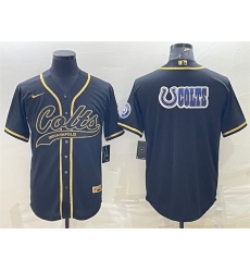 Men Indianapolis Colts Black Gold Team Big Logo With Patch Cool Base Stitched Baseball Jersey Men Indianapolis Colts Black Gold Team Big Logo With Patch Cool Base Stitched Baseball Jersey