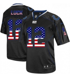 Men Nike Indianapolis Colts 12 Andrew Luck Elite Black USA Flag Fashion NFL Jersey Men Nike Indianapolis Colts 12 Andrew Luck Elite Black USA Flag Fashion NFL Jersey