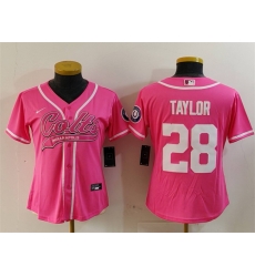 Women Indianapolis Colts 28 Jonathan Taylor Pink With Patch Cool Base Stitched Baseball Jersey Women Indianapolis Colts 28 Jonathan Taylor Pink With Patch Cool Base Stitched Baseball Jersey