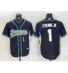 Men Jacksonville Jaguars 1 Travis Etienne Jr Black With Patch Cool Base Stitched Baseball Jersey 2 Men Jacksonville Jaguars 1 Travis Etienne Jr Black With Patch Cool Base Stitched Baseball Jersey 2