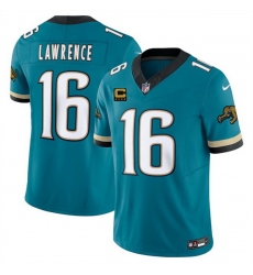 Men Jacksonville Jaguars 16 Trevor Lawrence Teal 2025 F U S E  With 4 Star C Patch Prowler Throwback Vapor Limited Stitched Football Jersey