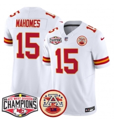 Men Kansas City Chiefs 15 Patrick Mahomes White F U S E 2024 AFC West Division Champions Vapor Limited Stitched Football Jersey Men Kansas City Chiefs 15 Patrick Mahomes White F U S E 2024 AFC West Division Champions Vapor Limited Stitched Football Jersey