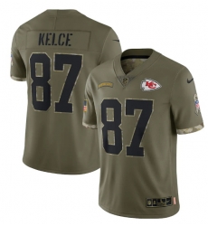 Men Kansas City Chiefs 87 Travis Kelce Olive 2022 Salute To Service Limited Stitched Jersey Men Kansas City Chiefs 87 Travis Kelce Olive 2022 Salute To Service Limited Stitched Jersey