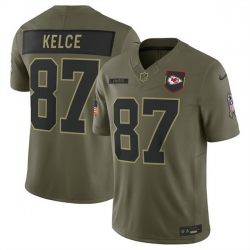 Men Kansas City Chiefs 87 Travis Kelce Olive 2025 Salute to Service Limited Stitched Football Jersey
