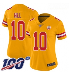 Chiefs #10 Tyreek Hill Gold Women Stitched Football Limited Inverted Legend 100th Season Jersey Chiefs #10 Tyreek Hill Gold Women Stitched Football Limited Inverted Legend 100th Season Jersey