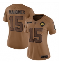 Women Kansas City Chiefs 15 Patrick Mahomes 2023 Brown Salute To Service Limited Stitched Jersey Run Small Women Kansas City Chiefs 15 Patrick Mahomes 2023 Brown Salute To Service Limited Stitched Jersey Run Small