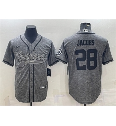 Men Las Vegas Raiders 28 Josh Jacobs Grey With Patch Cool Base Stitched Baseball Jersey Men Las Vegas Raiders 28 Josh Jacobs Grey With Patch Cool Base Stitched Baseball Jersey