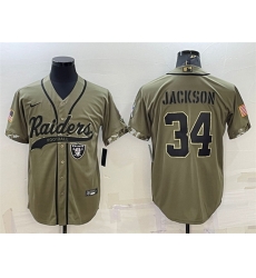 Men Las Vegas Raiders 34 Bo Jackson 2022 Olive Salute To Service Cool Base Stitched Baseball Jersey Men Las Vegas Raiders 34 Bo Jackson 2022 Olive Salute To Service Cool Base Stitched Baseball Jersey