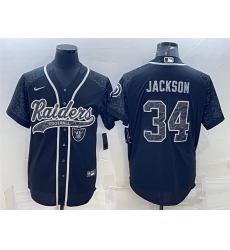 Men Las Vegas Raiders 34 Bo Jackson Black Reflective With Patch Cool Base Stitched Baseball Jersey Men Las Vegas Raiders 34 Bo Jackson Black Reflective With Patch Cool Base Stitched Baseball Jersey