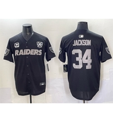 Men Las Vegas Raiders 34 Bo Jackson Black With Nevada Silver Stat Patch And 65th Anniversary Patch 3 Star C Patch Stitched Baseball Jersey